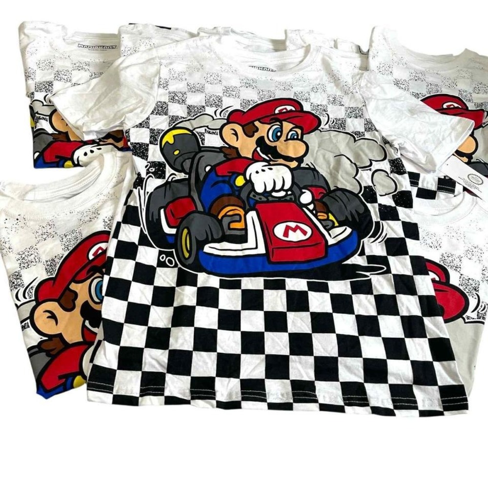 Lot of 5 - Brand New with Tag On Kids Retro‎ Mario Kart white and red cotton